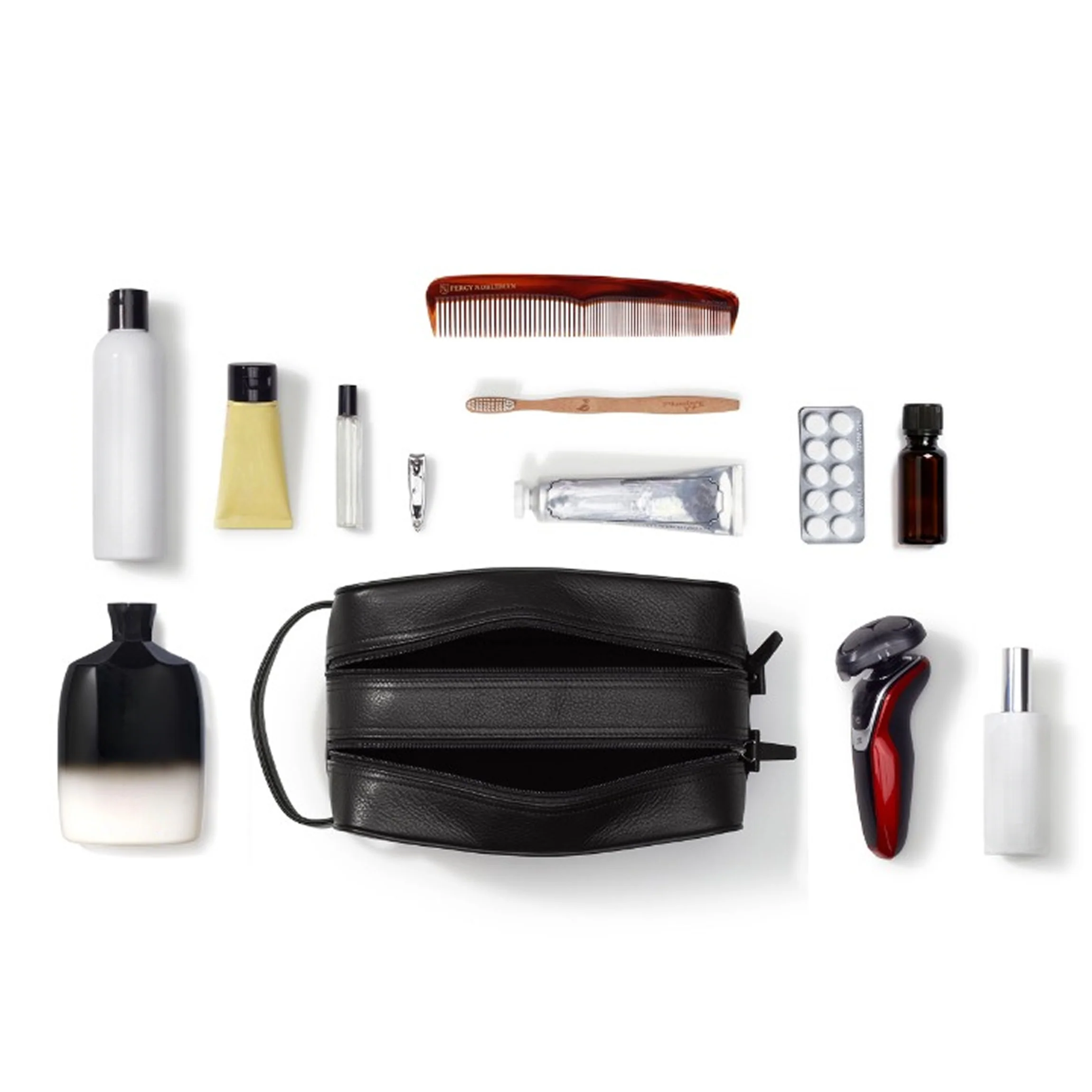 Double Zip Toiletry Bag Cognac - Image 4