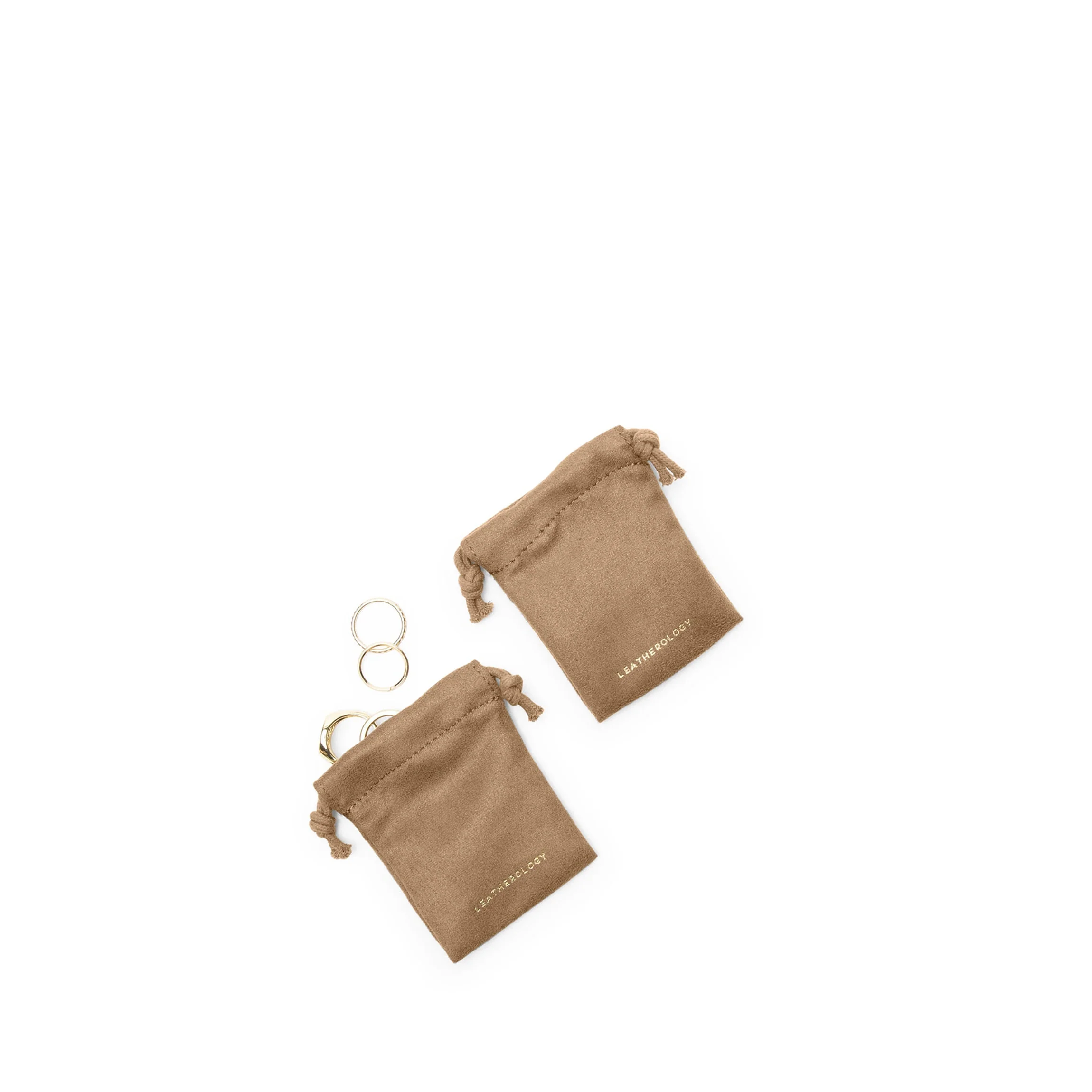 Drawstring Small Pouches (Set of Two) Tan Microsuede