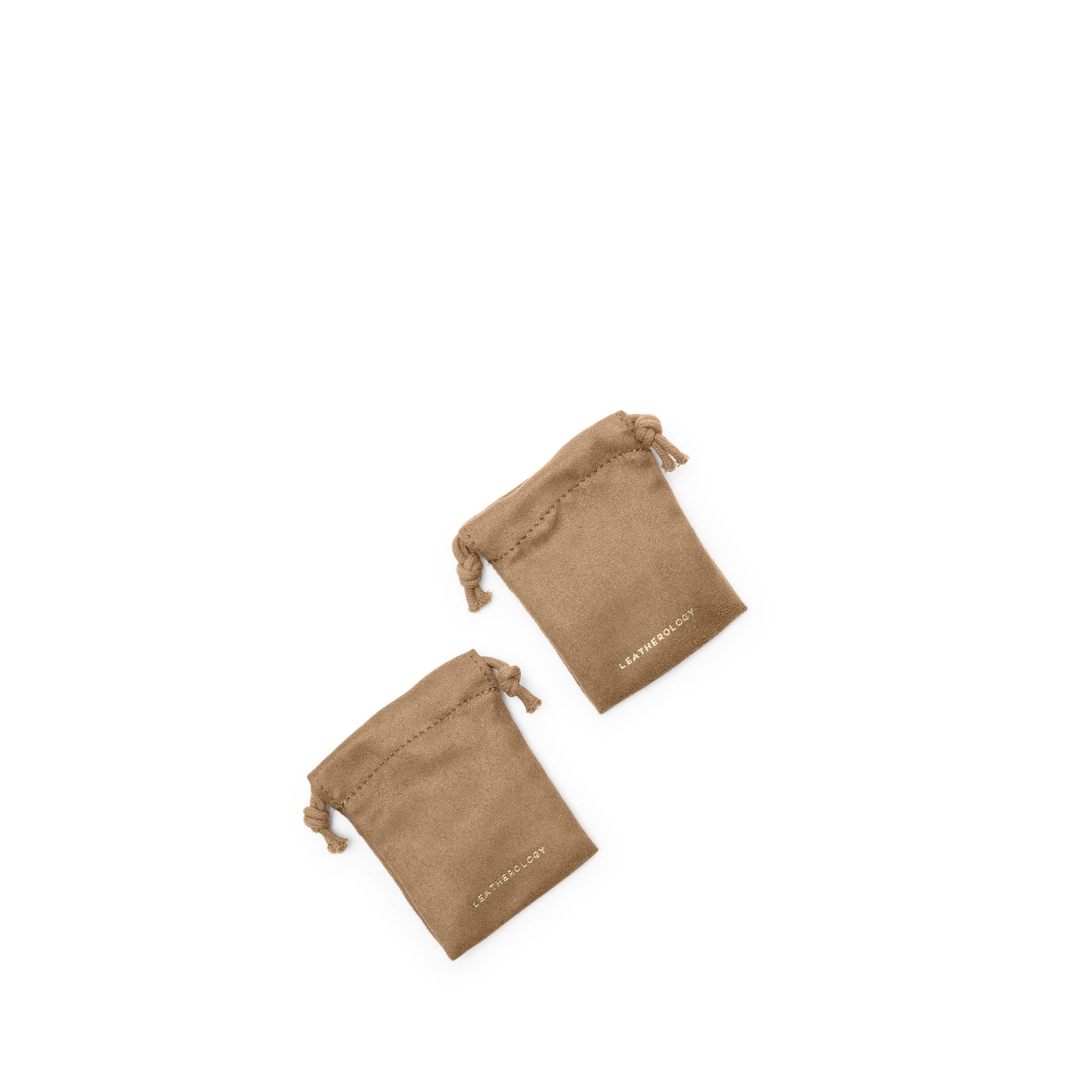 Drawstring Small Pouches (Set of Two) Tan Microsuede - Image 2
