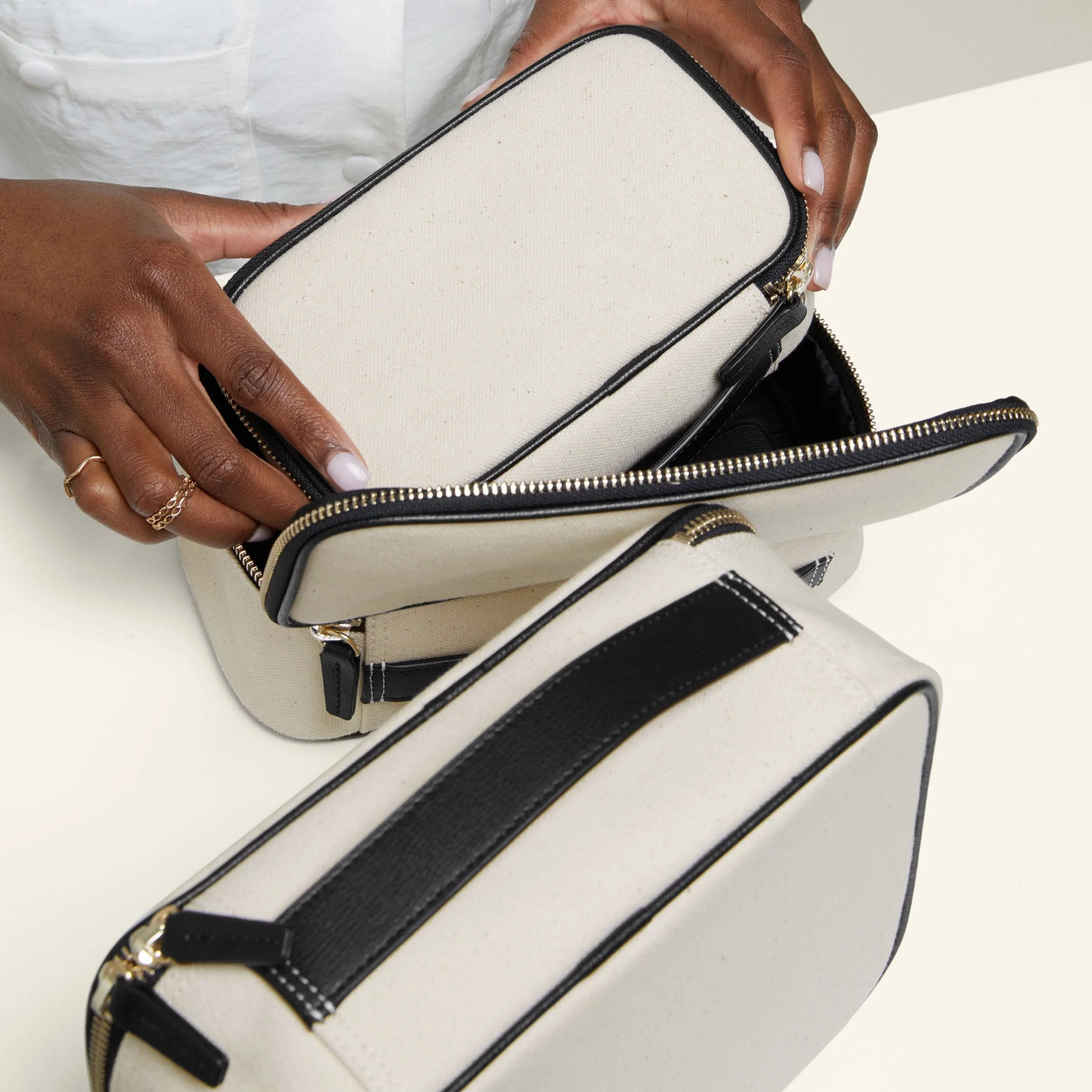 Nested Travel Organizer Trio in Canvas Natural Canvas/Black - Image 2